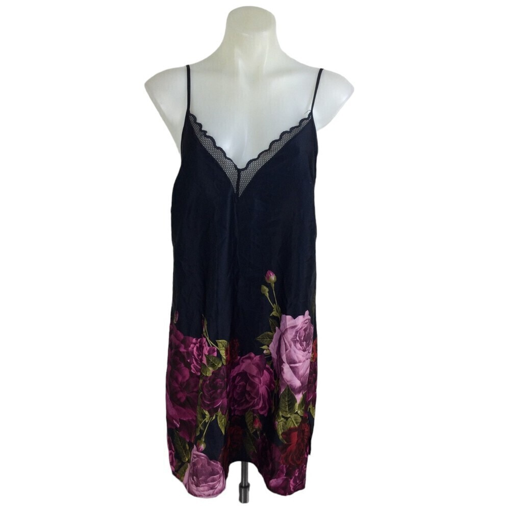 B Ted Baker Womens Slip Juxtapose Rose Floral V-Neck Satin Chemise Cami Lace